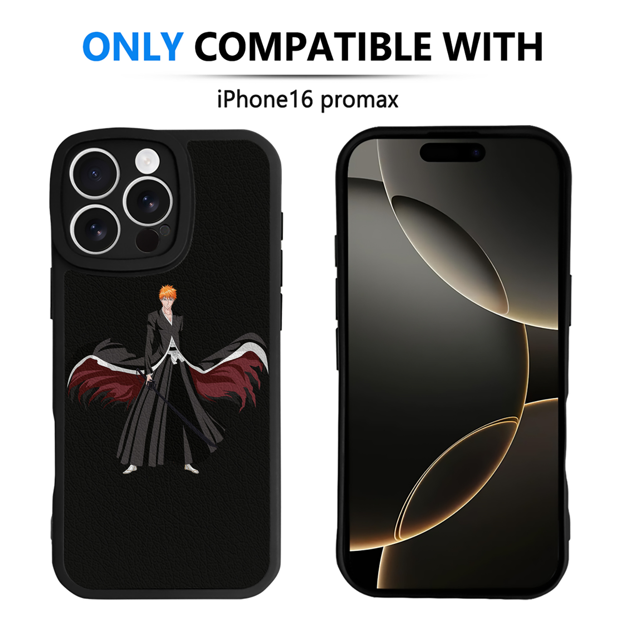 （画像用） ブリーチ 黒崎一護（くろさき いちご）BLEACH Kurosaki Ichigo 【iPhone 16シリーズ対応】シリコンスマホケース（レザー調） 材質：シリコン
